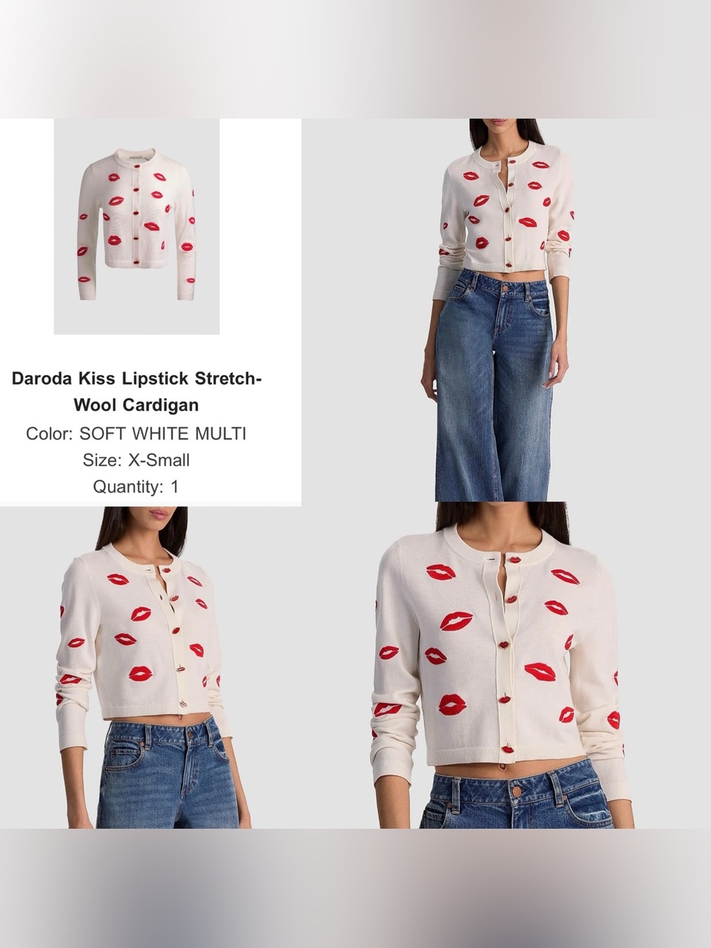 Alice + Olivia Daroda Kiss Lipstick Stretch ~ Wool Cardigan - Picture 10 of 17